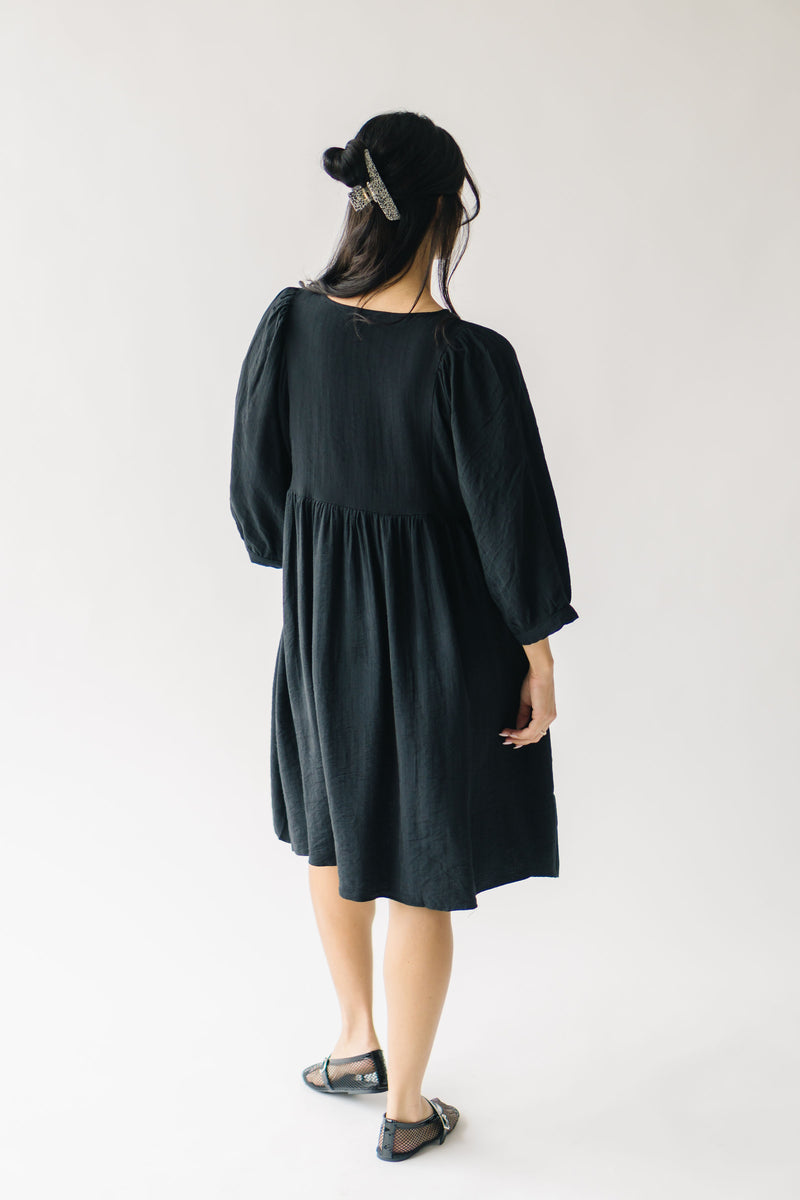 The Marlene Textured Dolman Sleeve Dress in Black