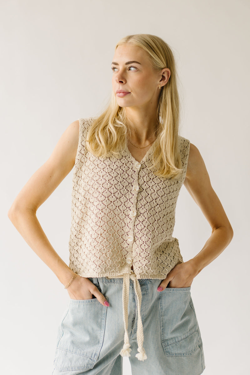The Cecelia Crochet Button-Up Vest in Ivory