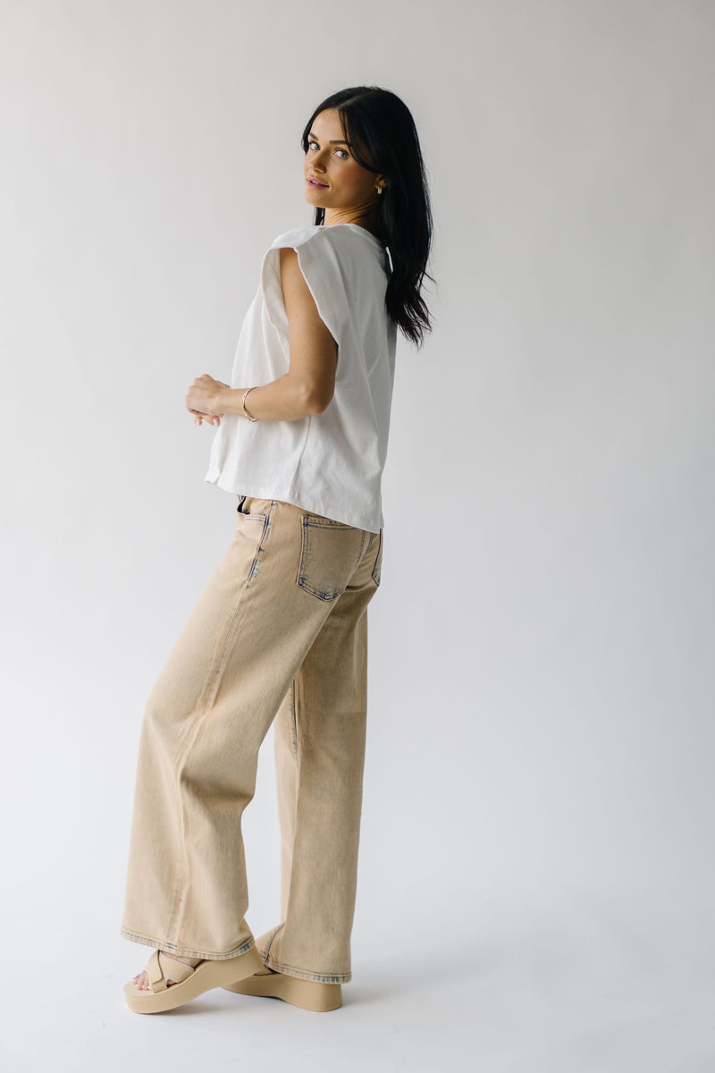 The Alder Mid Rise Wide Leg Jean in Beige Washed Denim