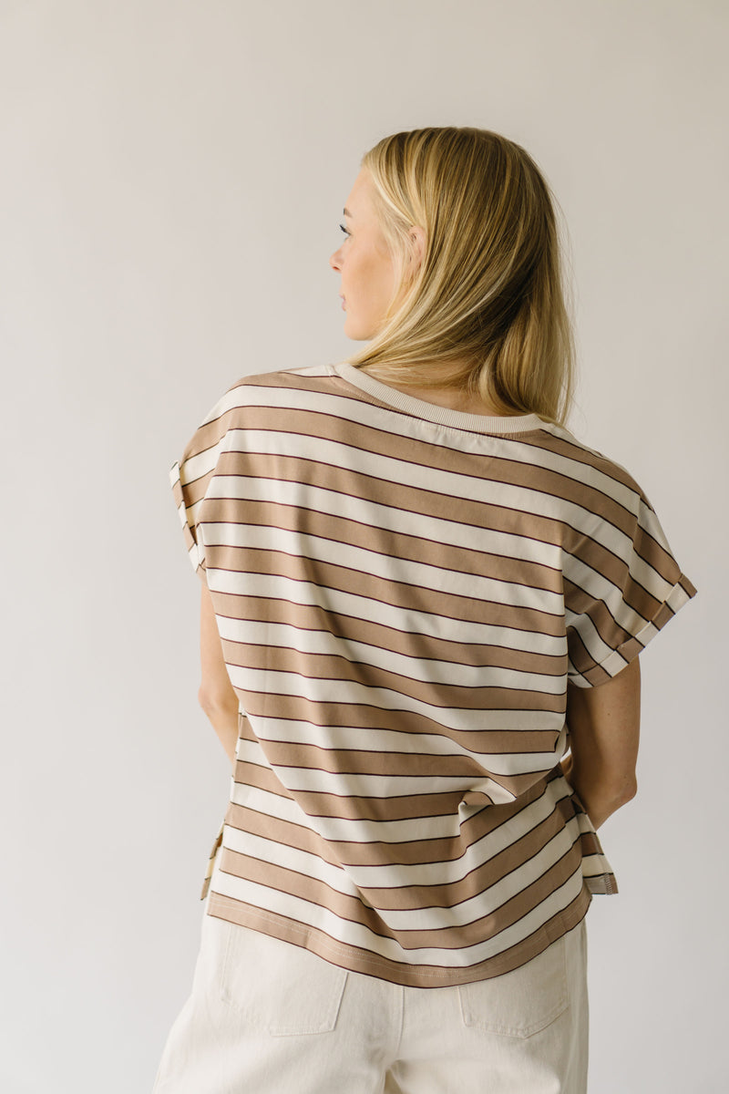 The Lennox Striped Tee in Taupe + Oatmilk
