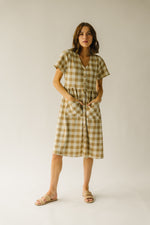The Boice Gingham Button Front Dress in Camel Multi