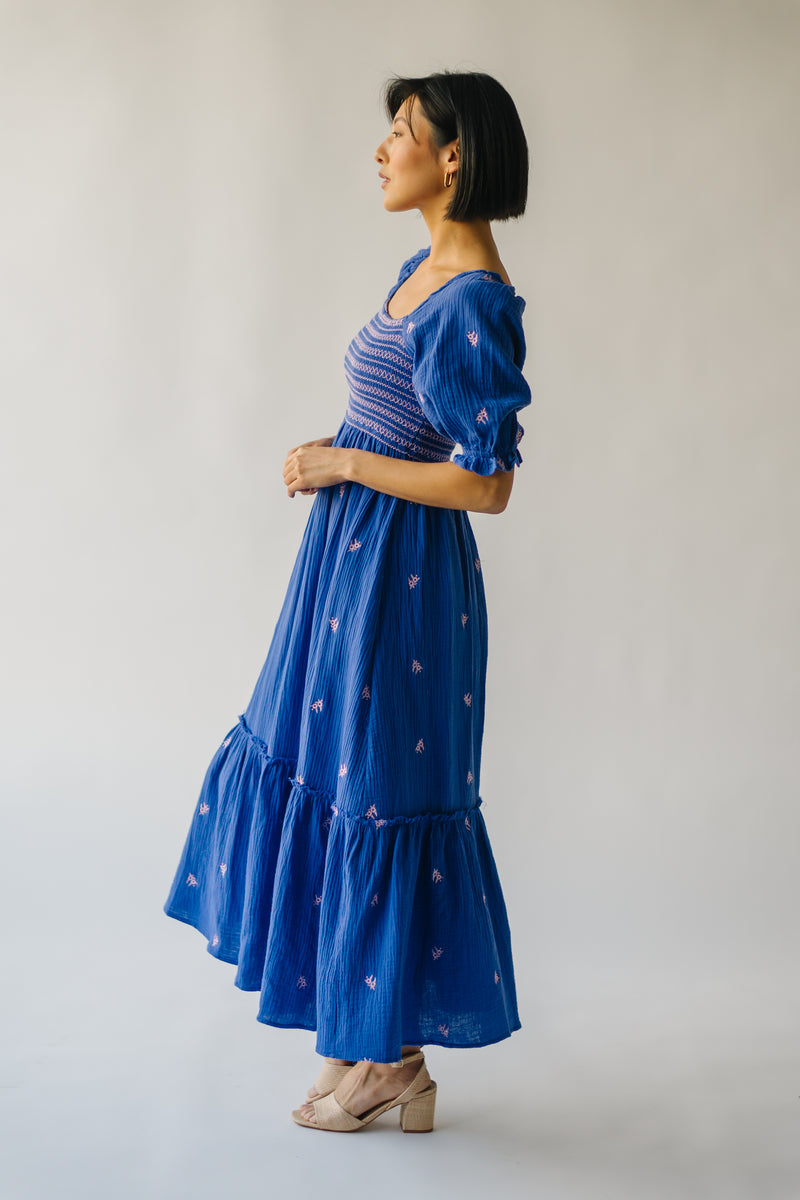 The Wickham Smocked Detail Dress in Cobalt