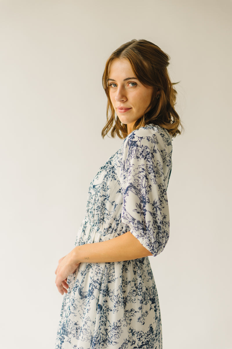 The Boulder Pleated Floral Dress in Blue Multi