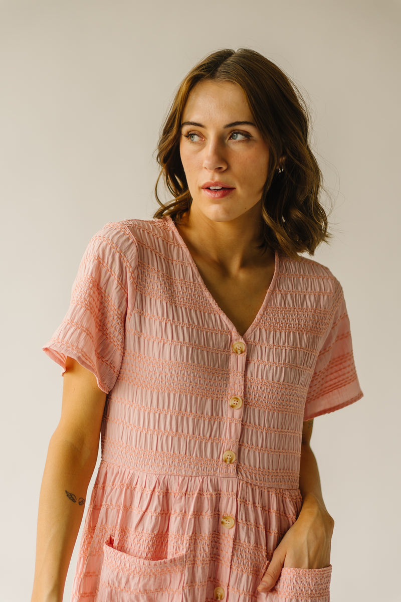 The Boice Button Front Dress in Peach