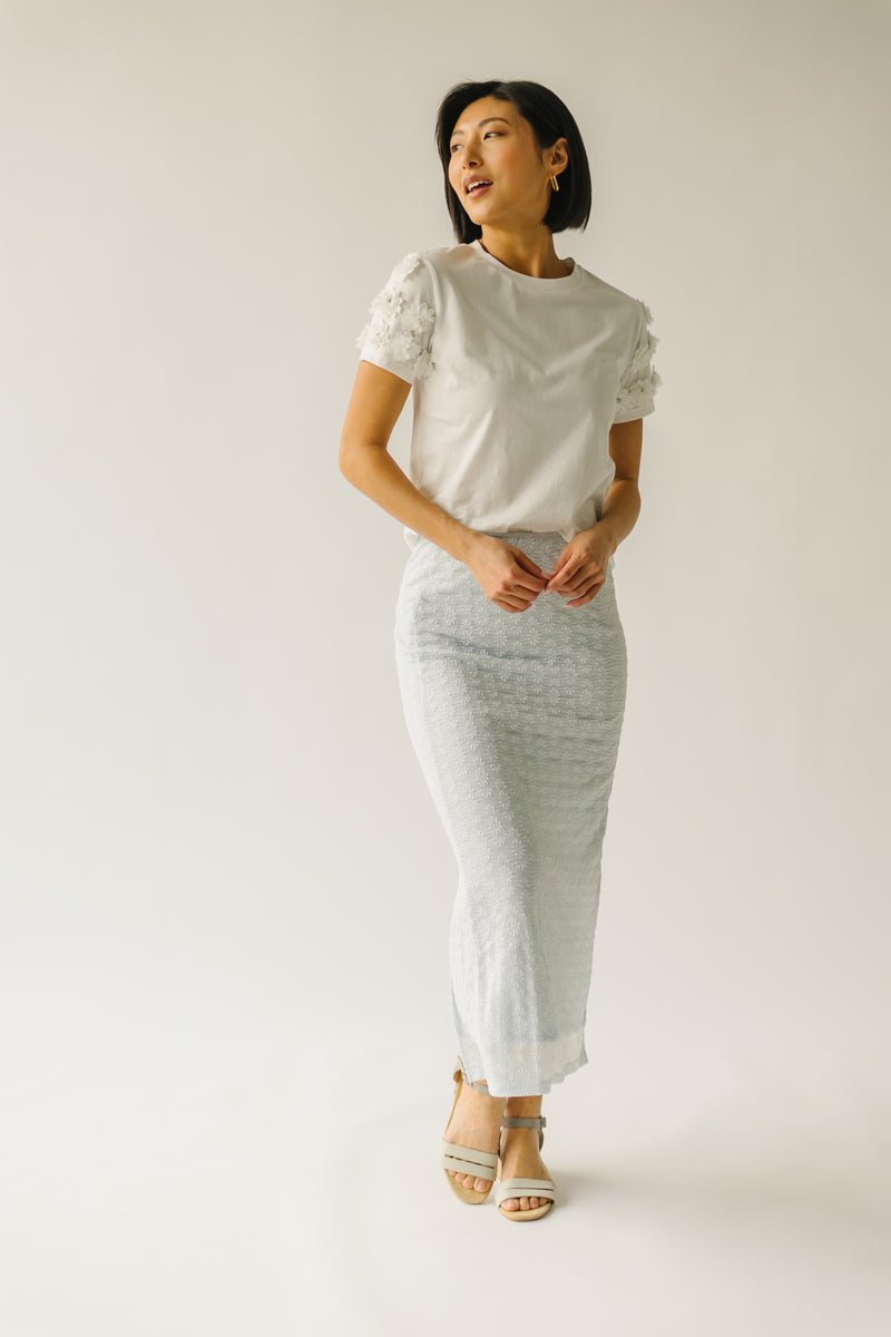 The Mateah Lace Midi Skirt in Light Blue