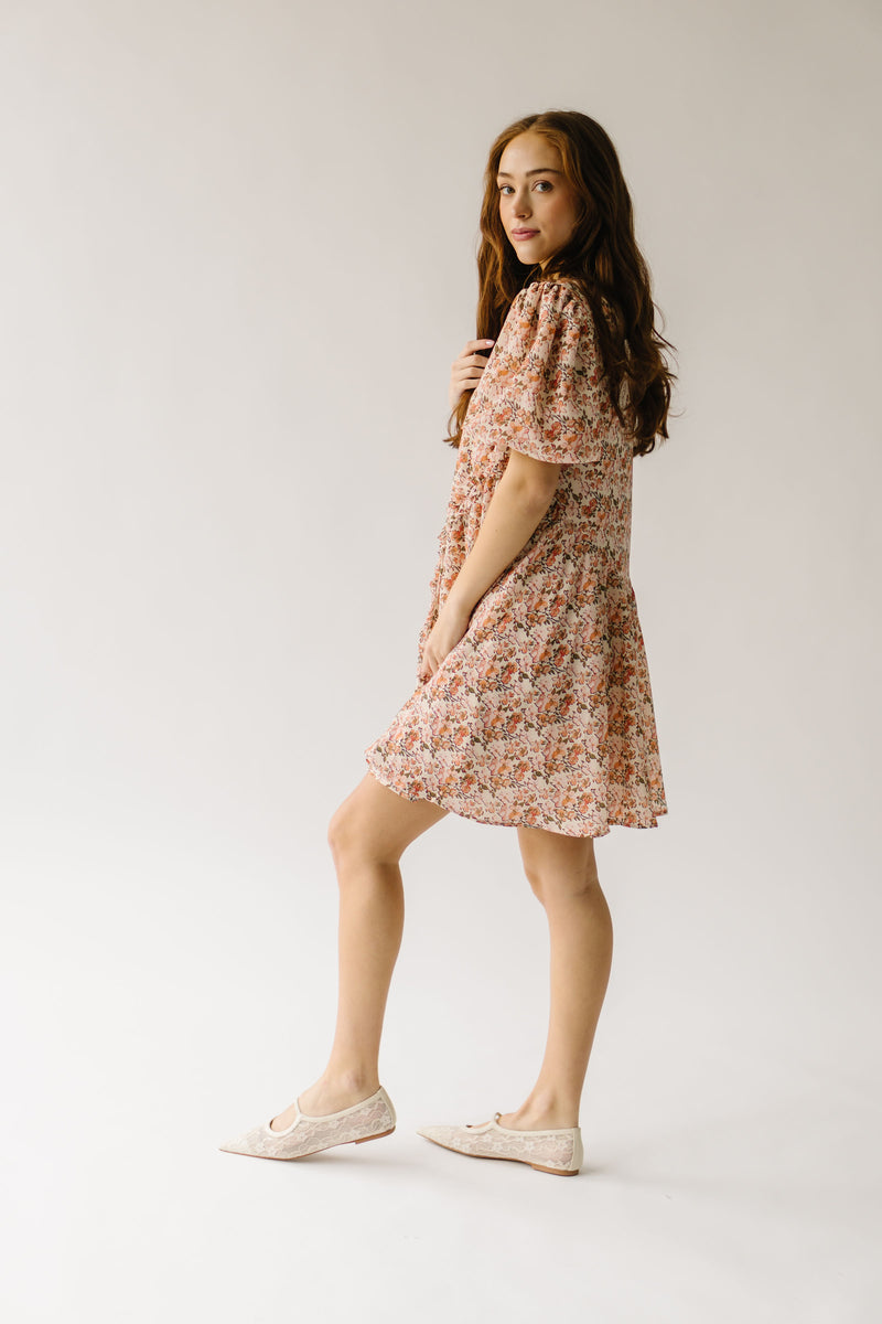 The Venice Puff Sleeve Floral Dress in Peachy Pink