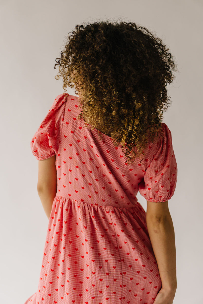 The Angela Heart Embroidered Midi Dress in Red