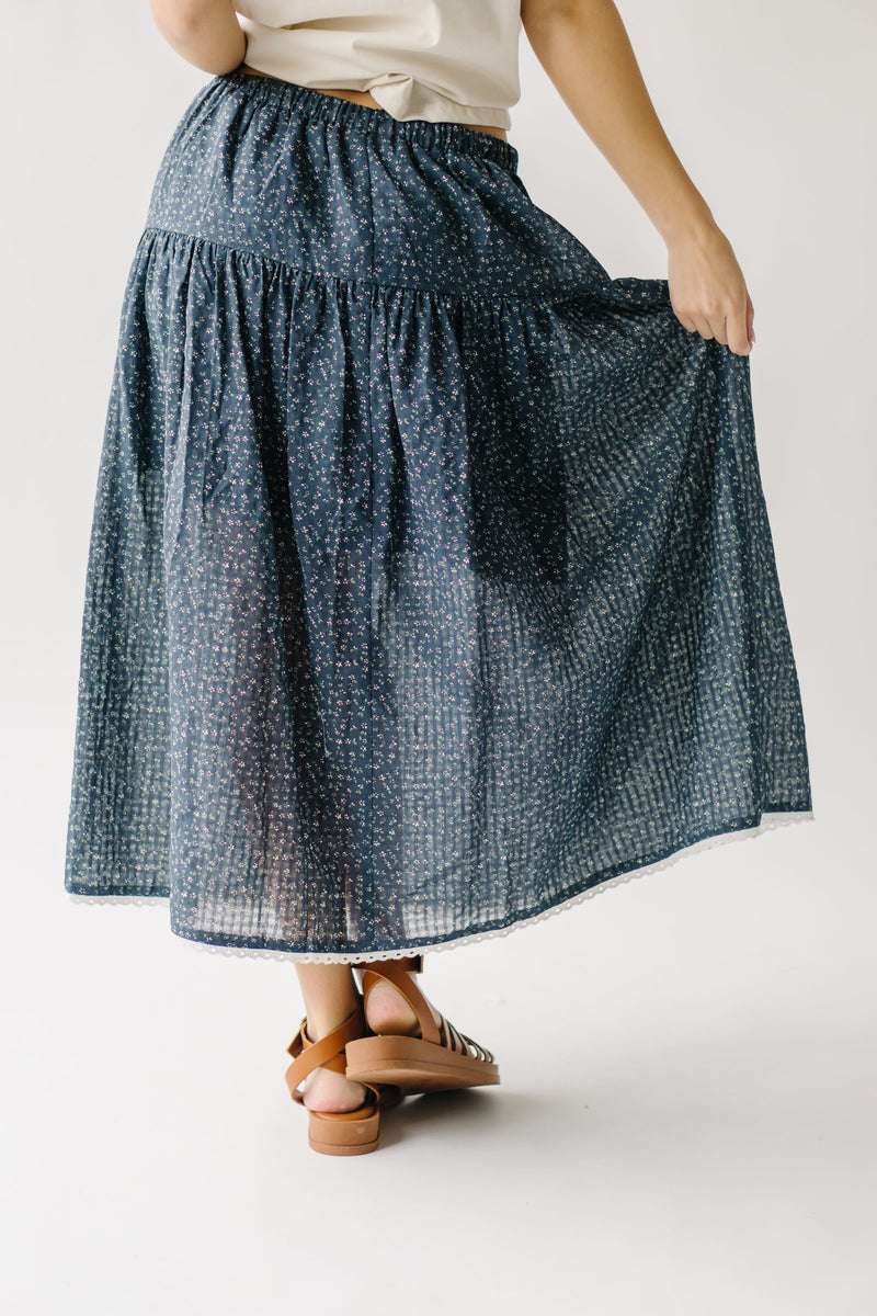 The Axelson Floral Printed Midi Skirt in Charcoal