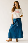 The Karly Flare Maxi Skirt in Denim Blue