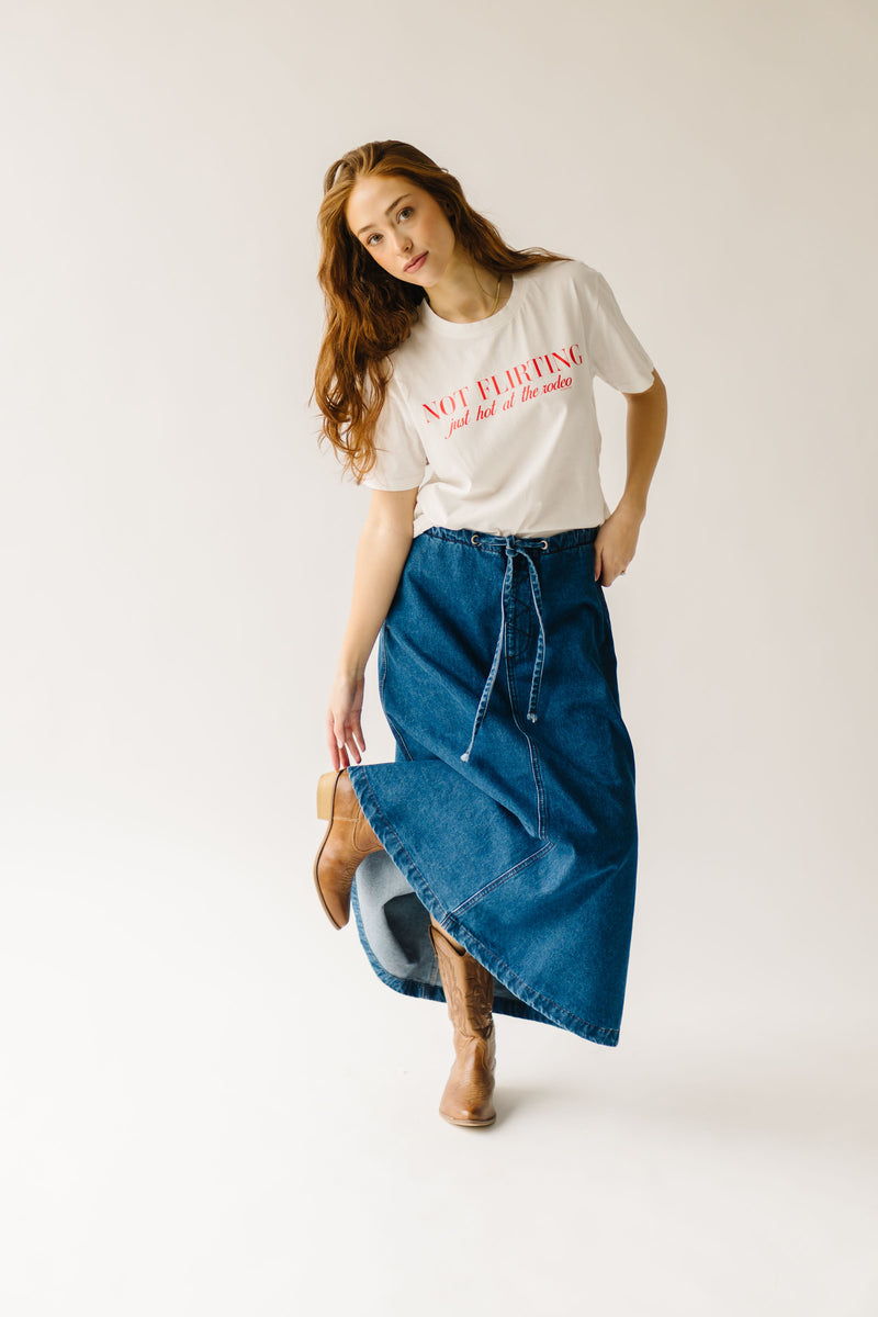 The Karly Flare Maxi Skirt in Denim Blue