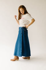 The Karly Flare Maxi Skirt in Denim Blue