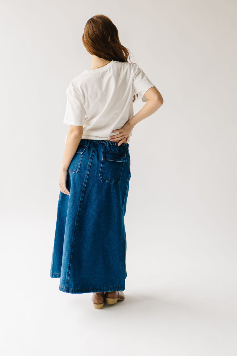 The Karly Flare Maxi Skirt in Denim Blue