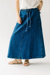 The Karly Flare Maxi Skirt in Denim Blue