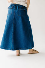 The Karly Flare Maxi Skirt in Denim Blue