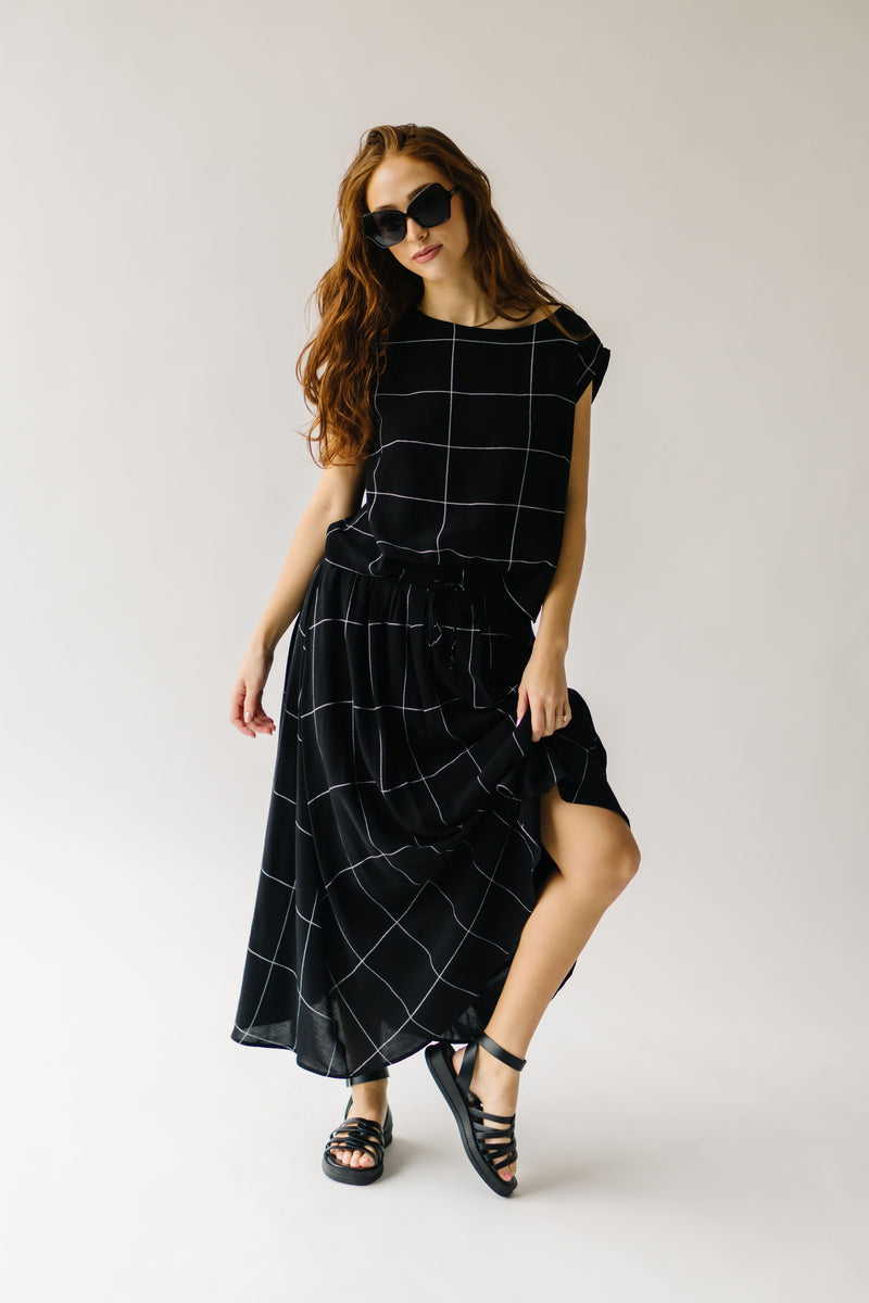 The Julie Grid Woven Blouse in Black + White