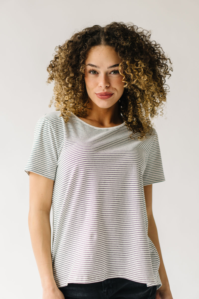 The Sullivan Striped Basic Tee in Ivory + Black Stripe