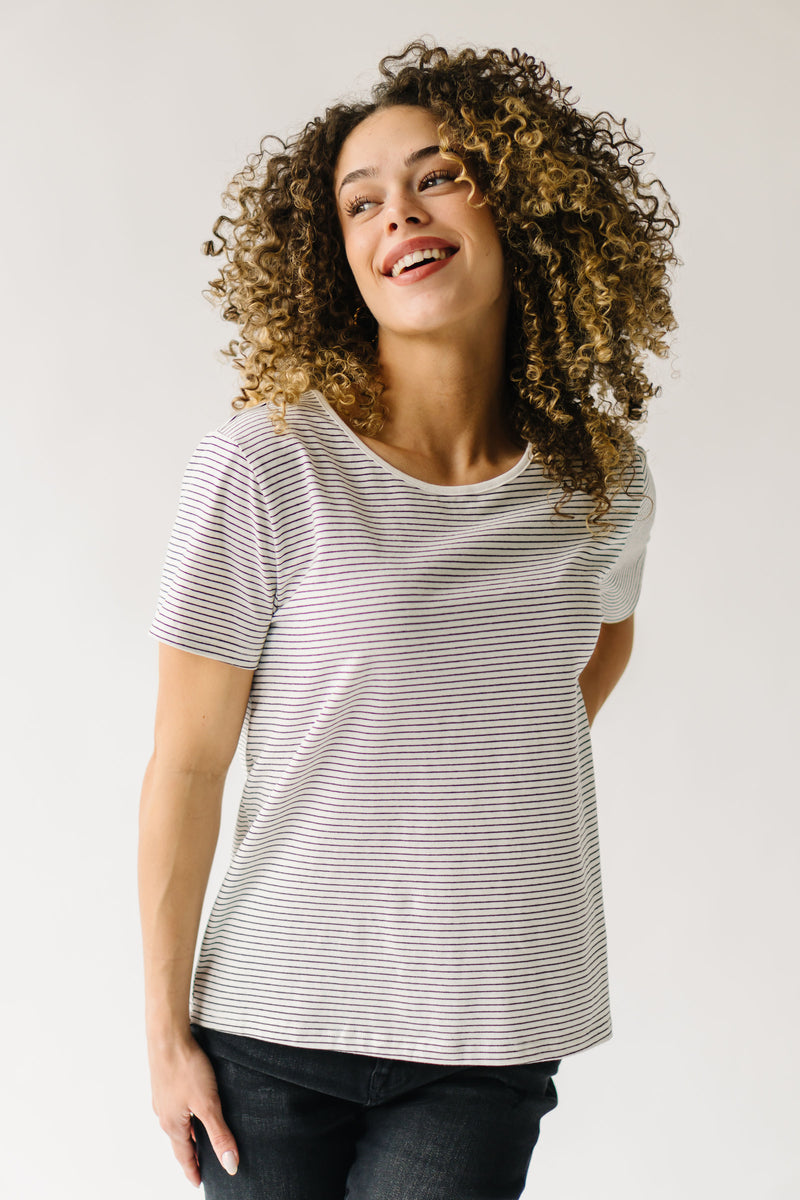 The Sullivan Striped Basic Tee in Ivory + Black Stripe