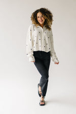 The Riggs Heart Embroidered Button-Down Sweater in Black + White