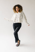 The Riggs Heart Embroidered Button-Down Sweater in Black + White