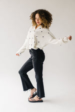 The Riggs Heart Embroidered Button-Down Sweater in Black + White