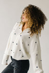 The Riggs Heart Embroidered Button-Down Sweater in Black + White