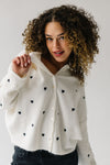 The Riggs Heart Embroidered Button-Down Sweater in Black + White