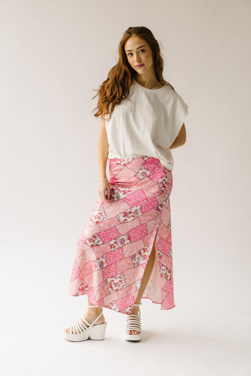 The Wayne Patchwork Floral Maxi Skirt in Pink Multi