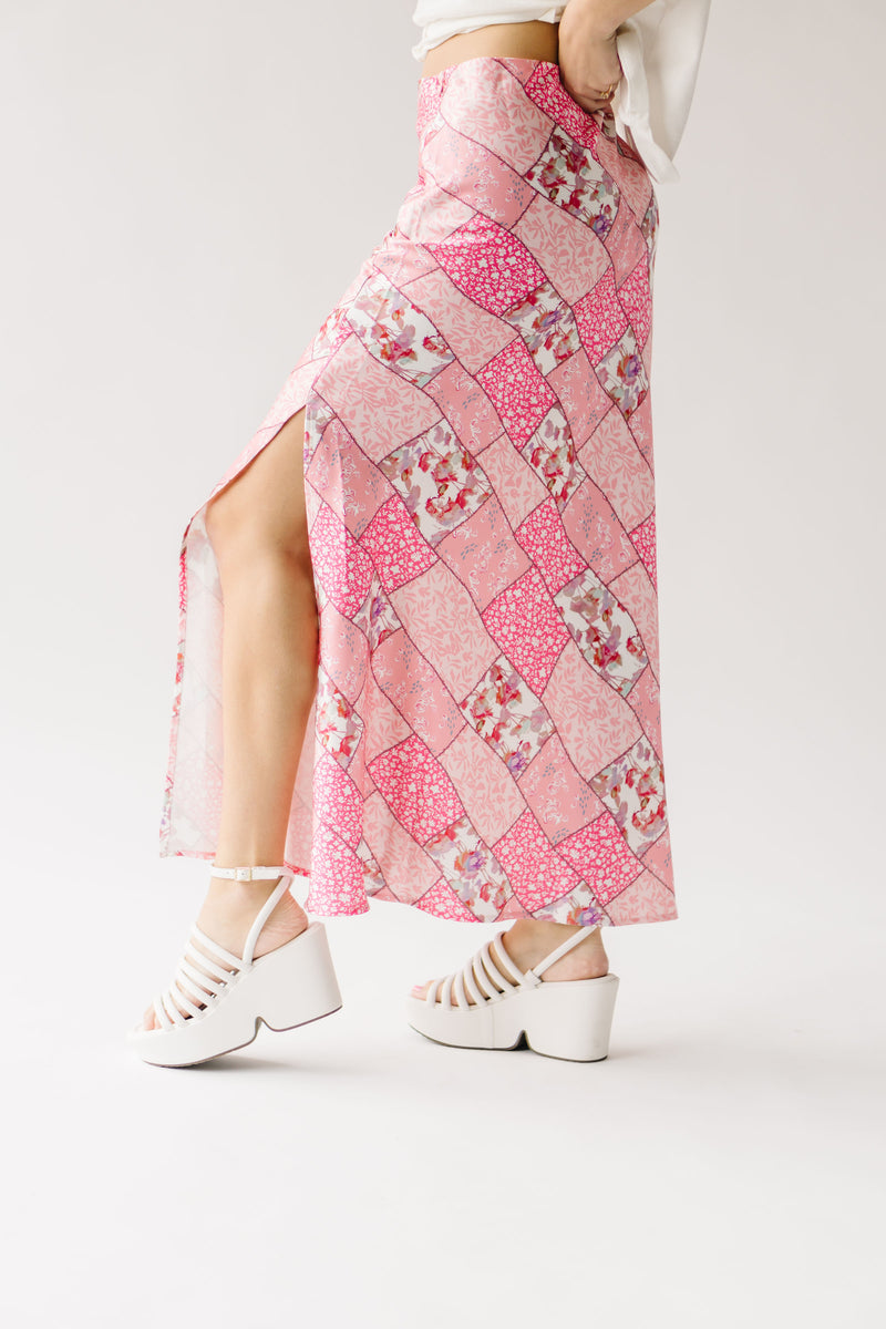 The Wayne Patchwork Floral Maxi Skirt in Pink Multi