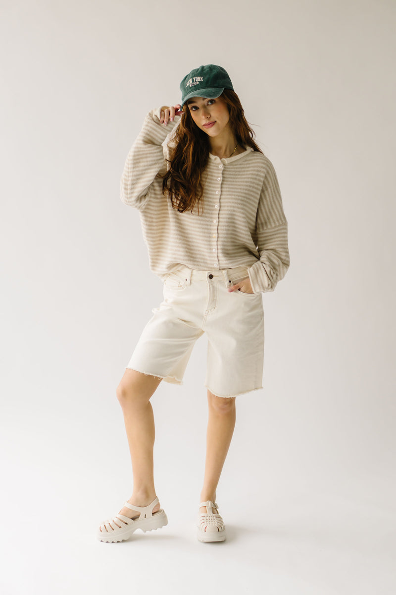 The Riggs Button-Down Sweater in Cream + Natural Mini Stripe