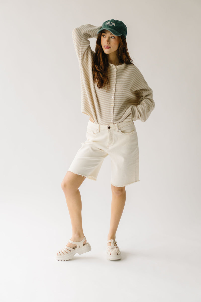 The Riggs Button-Down Sweater in Cream + Natural Mini Stripe