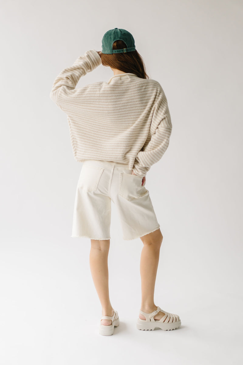 The Riggs Button-Down Sweater in Cream + Natural Mini Stripe