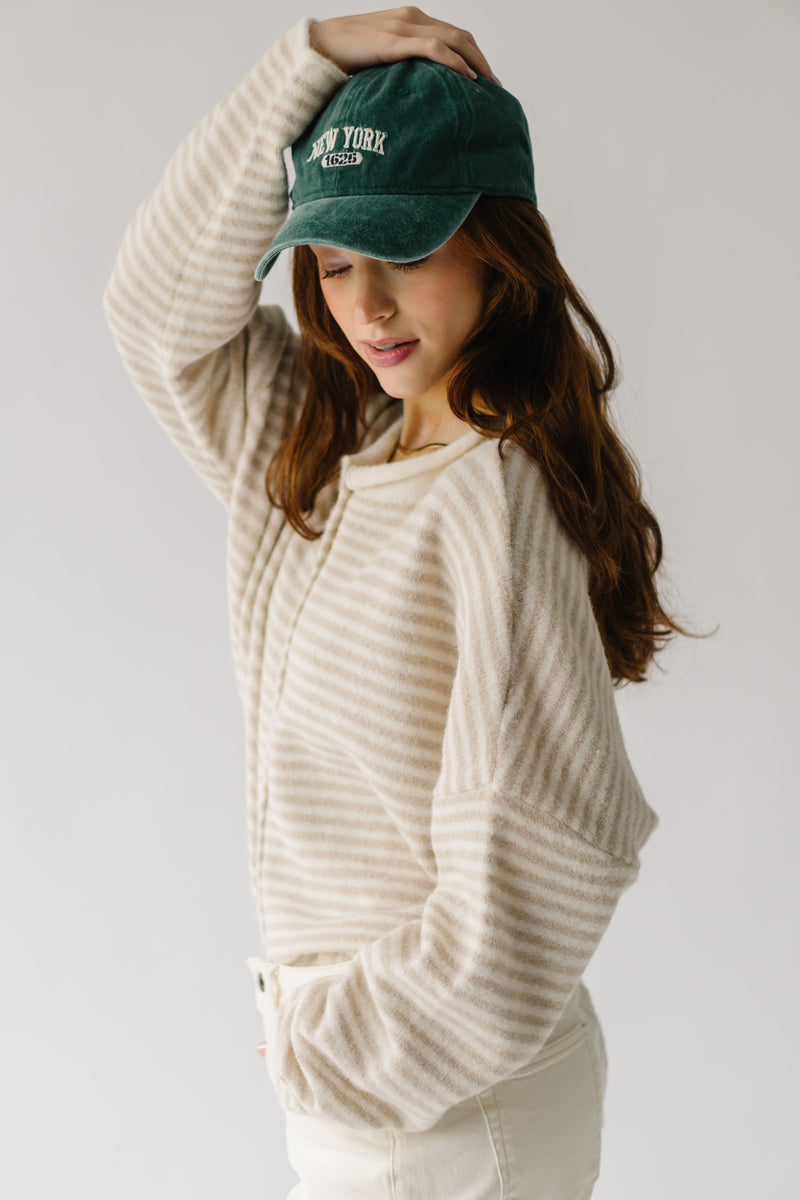 The Riggs Button-Down Sweater in Cream + Natural Mini Stripe