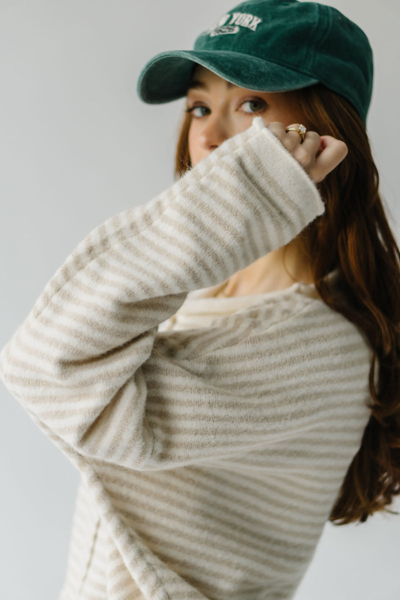 The Riggs Button-Down Sweater in Cream + Natural Mini Stripe