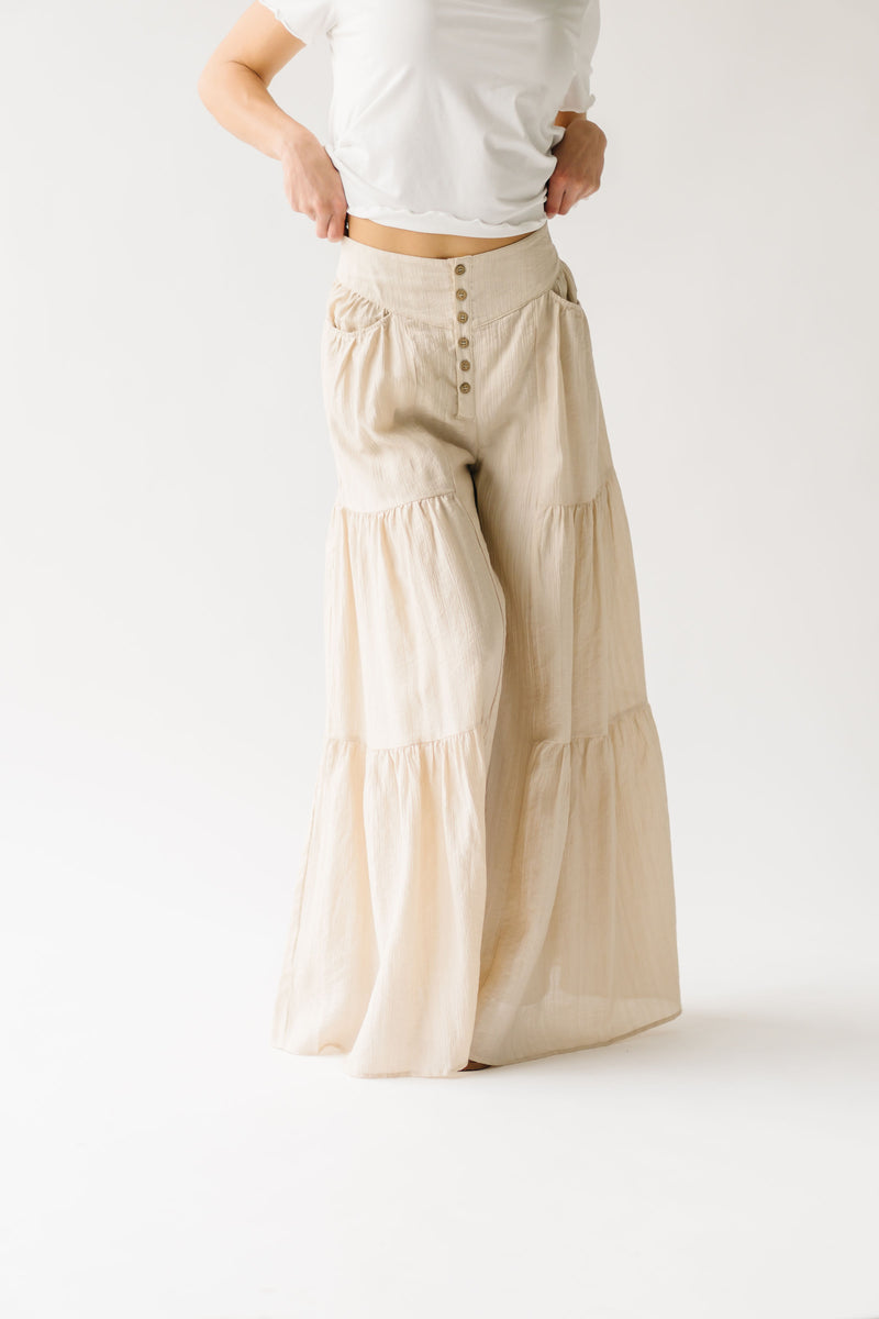 The Kertland Button-Up Wide Leg Pant in Beige