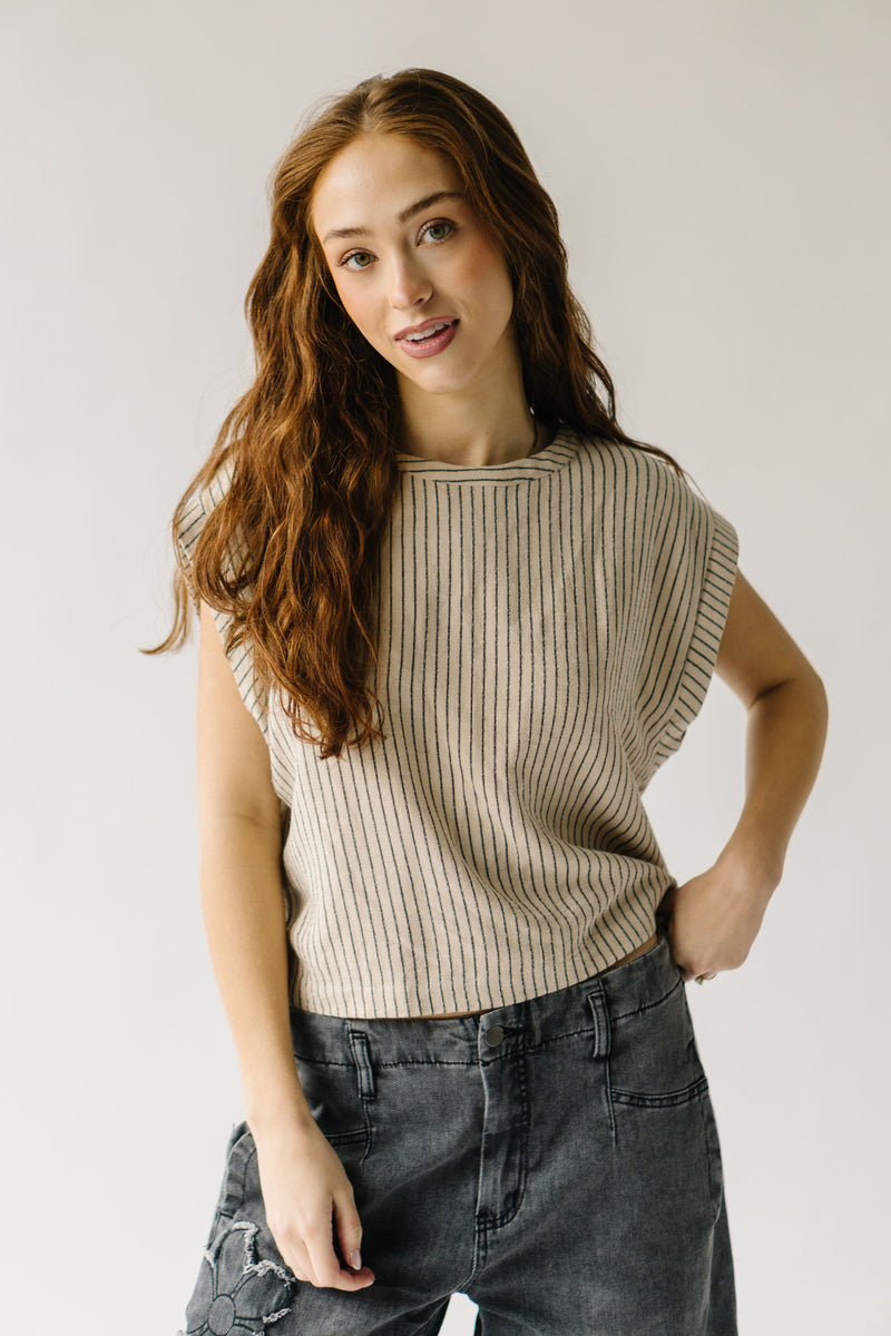 The Bethy Striped Linen Blouse in Beige