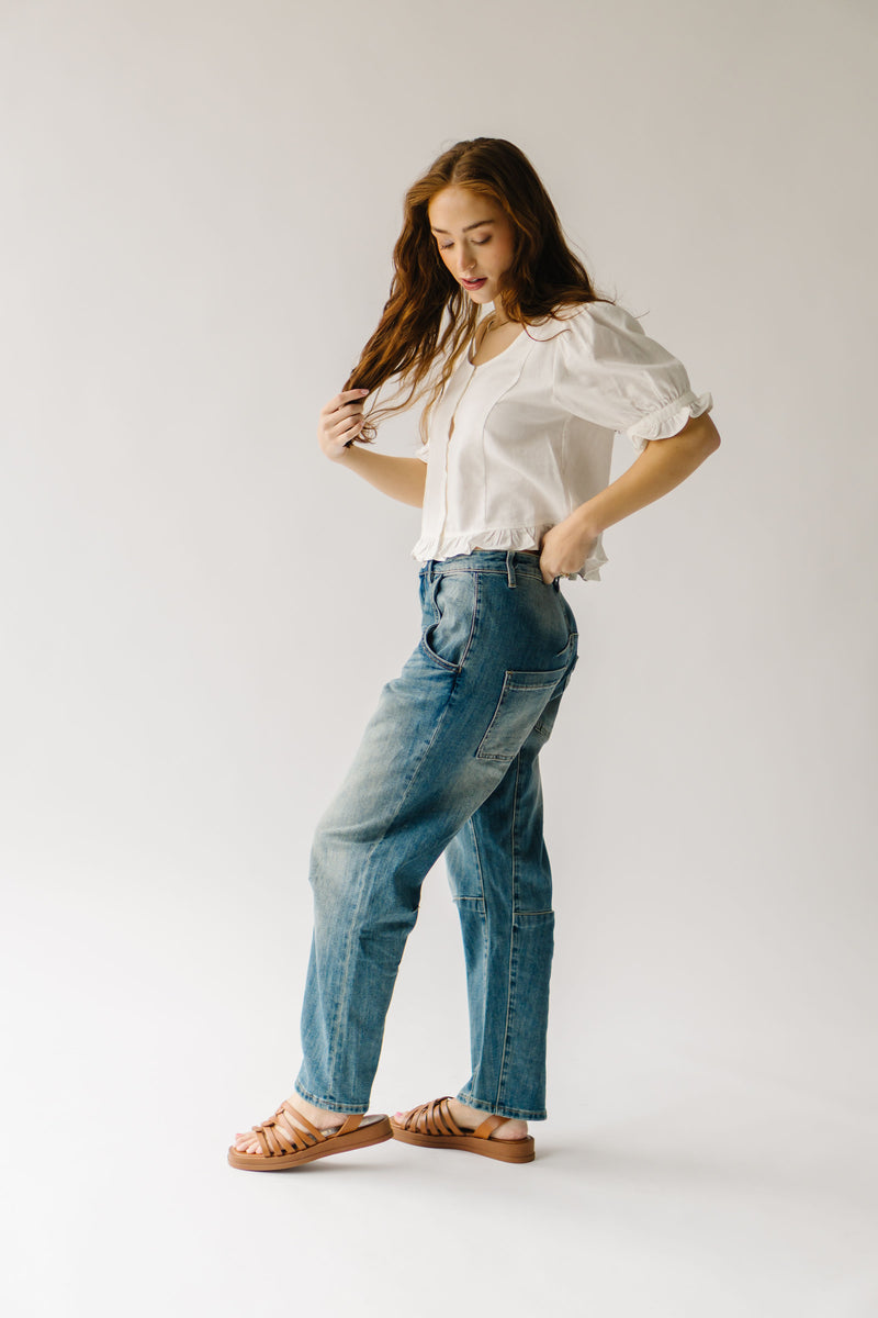 The Landerkin Ruffle Button-Up Blouse in Cream