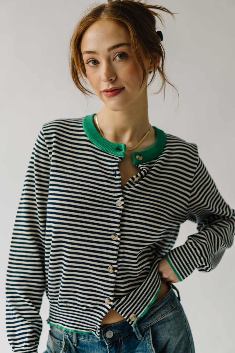 The Ferguson Striped Button-Up Sweater in Navy + Ivory