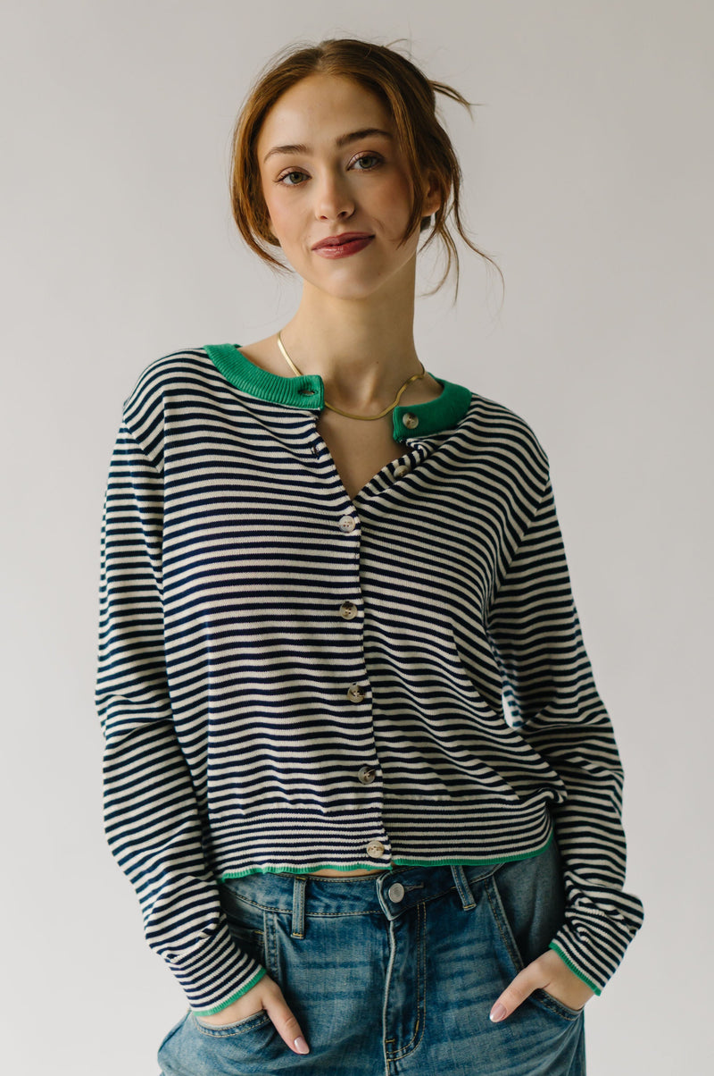 The Ferguson Striped Button-Up Sweater in Navy + Ivory