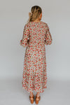 The Wolters Smocked V-Neck Floral Midi Dress in Ivory Multi