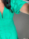 The Paulsen V-Neck Eyelet Midi Dress in Jade Green