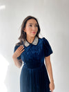 The Francie Rhinestone Velvet Midi Dress in Navy