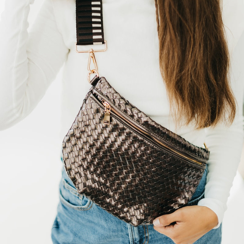 The Westlyn Woven Bag in Metallic Gunmetal