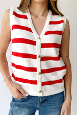 The Hanney Striped Knit Sweater Vest in Red + White