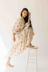 The Odette Printed Floral Midi Dress in Natural + Navy