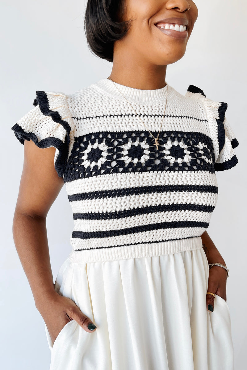 The Blaire Crochet Bodice Midi Dress in Cream