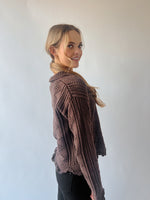 The Abigail Knit Crochet Cardigan in Brown