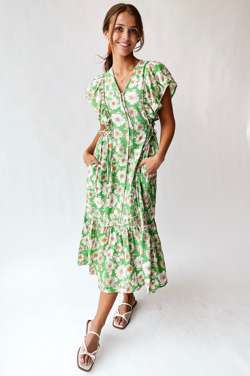 The Belmarez Floral V-Neck Midi Dress in Green Mix – Piper & Scoot The Belmarez Floral V-Neck Midi Dress in Green Mix – Piper & Scoot
