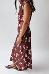 The Kendi Satin Mock Neck Maxi Dress in Brick