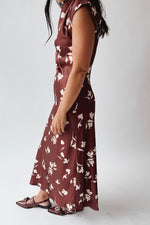 The Kendi Satin Mock Neck Maxi Dress in Brick