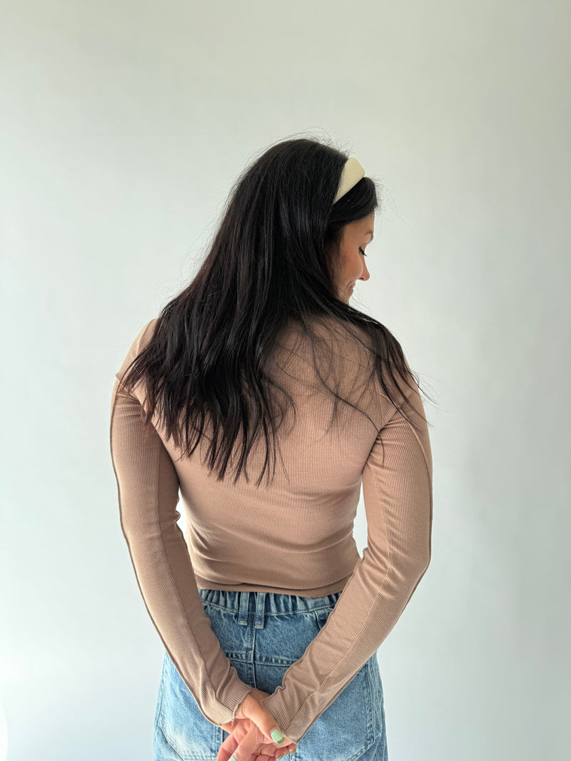 The Ginny Asymmetrical Long Sleeve Tee in Mocha